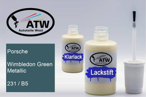 Porsche, Wimbledon Green Metallic, 231 / B5: 20ml Lackstift + 20ml Klarlack - Set, von ATW Autoteile West.